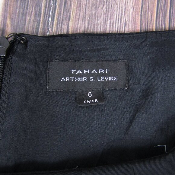 Tahari Arthur S. Levine Dress Womens 6 Black Sheath 3/4 Sleeve Belted Lined - Picture 2 of 6